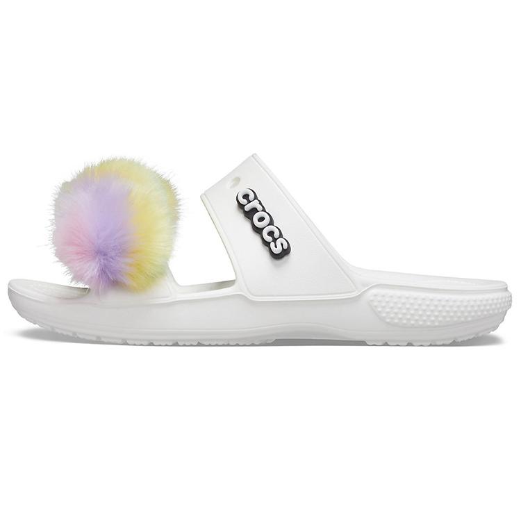 Crocs Classic Fur Sure 2 Straps Sandals  White  207405-100 34-35
