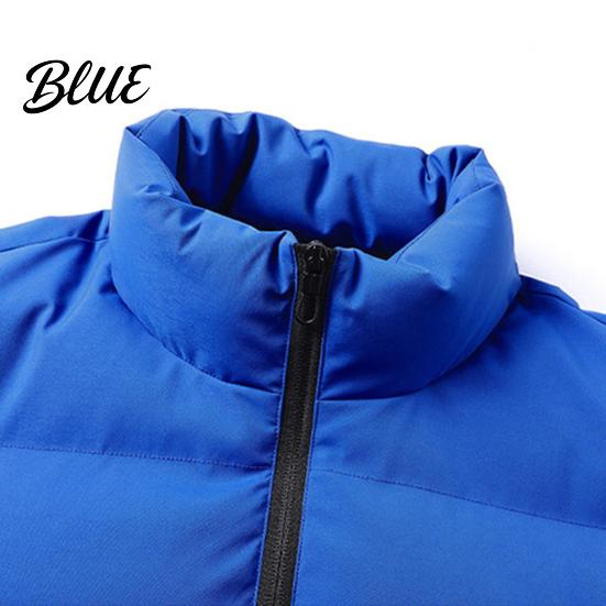 Zipper Closure Cotton Jacket with Long Sleeve Stand Collar Coat Men Zip-up Thickened Side Pockets