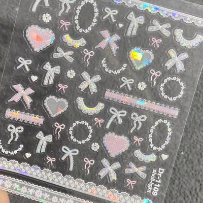 Adorables Autocollants 3D Embossés pour Nail Art, Motifs Nœud & Dentelle, pour Décoration de Coque de Téléphone DIY