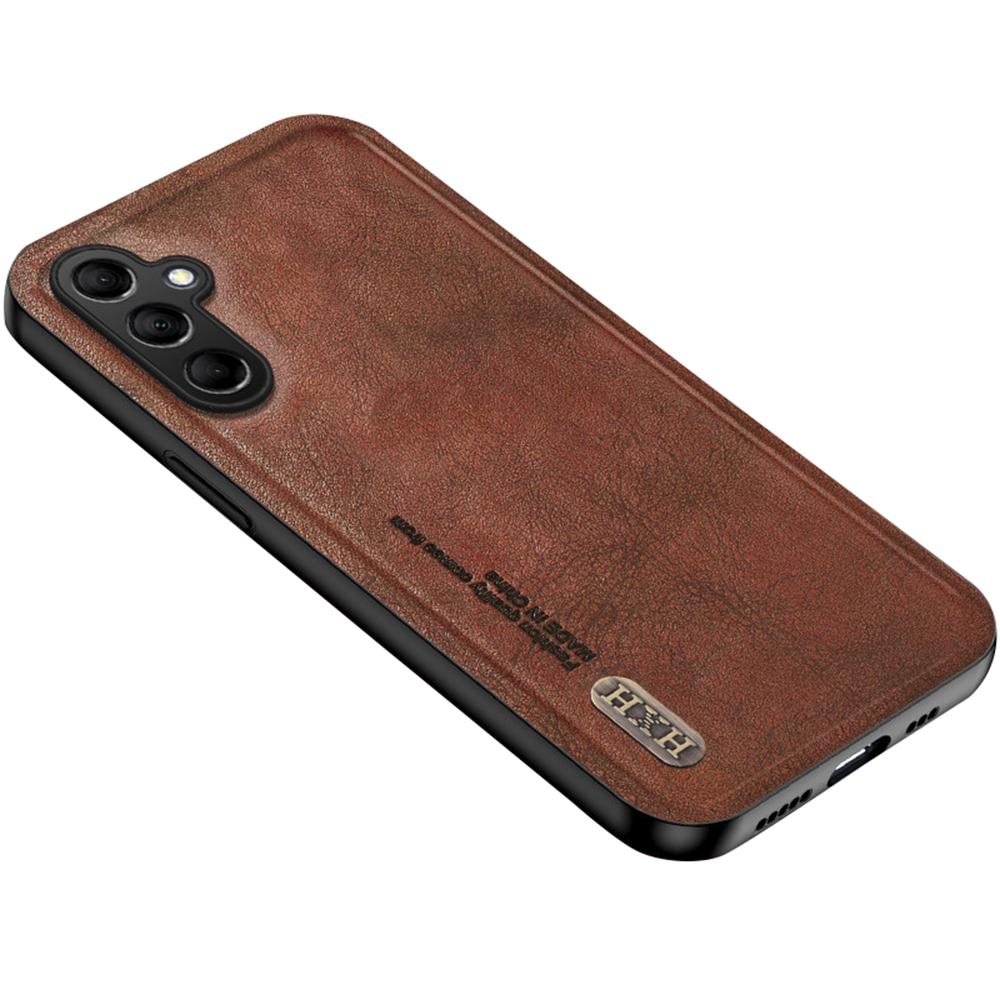 

For Samsung Galaxy A26 5G Case Retro Texture Matte TPU+PU Leather Back Cover Support Magnetic Car Holder Brown