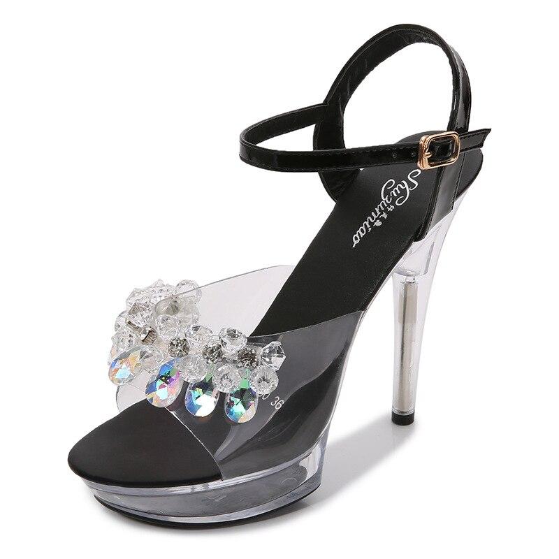 Woman Transparent Super High Heel Summer Female Waterproof Water Drill Sexy Fairy Stiletto Sandals 15cm Heel 5cm Platfrom LFD