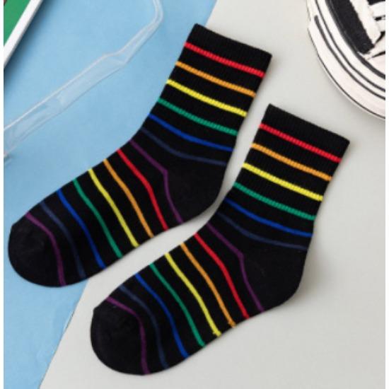 Socks Women Autumn Spring Korea Style Harajuku Street Sport Cotton Stripes Casual Skateboard Mid-tube Sock