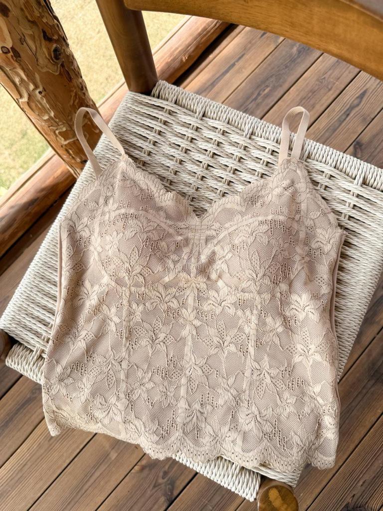 French Lace Ice Silk Camisole with Chest Pads - Elegant Back, Slimming Fit, Spring/Summer Style