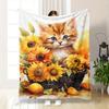 This Sunflower and Kitten Print Flannel Blanket Is Perfect for Sofas, Beds, Offices, Travel, Camping, and As a Christmas Gift