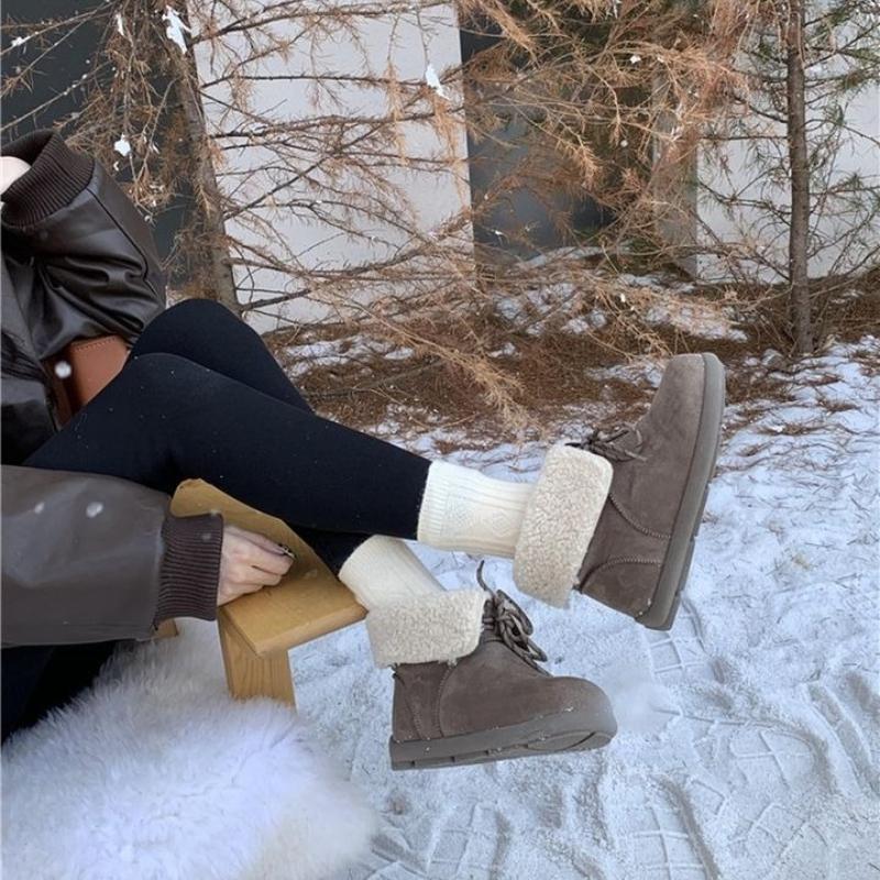 Women's Large Size Padded Thickened Winter Warm Fur One Snow Boots Padded Lining Ankle Boots Non-slip Hiking Sports Cotton Short Boots