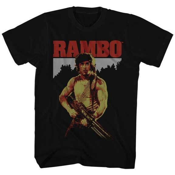 Rambo First Blood John Rambo Drawing Machine Gun Men T Shirt 80 Movie Merch M