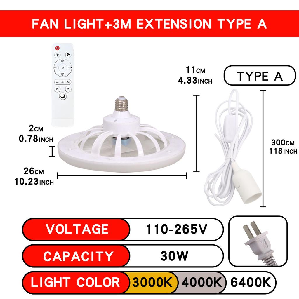 LED Ceiling Fan Light E27 With Remote Control Dimming 3-speed Ddjustable Wind Speed Suitable for Living Room Study Bathroom