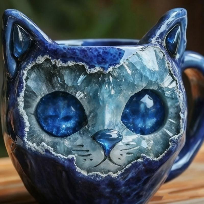 Sparkling Crystal Cats Face Mugs Handmade Resin Artware Collectible Item For Coffee Drinkers Kitchen Display