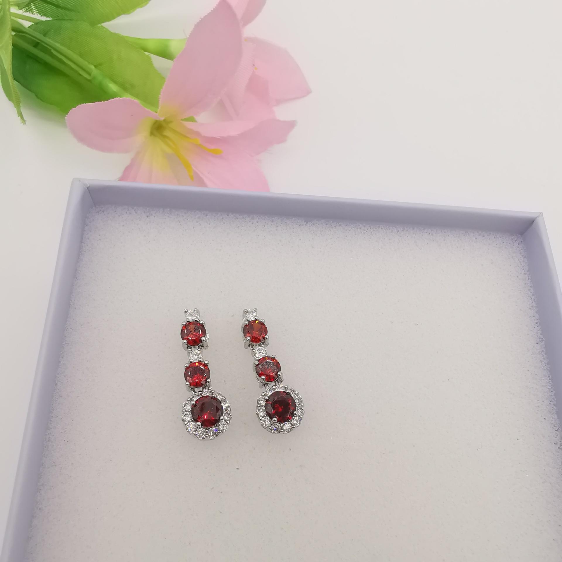 Simple Light Luxury European and American Fashion Slightly Inlaid Haoshi Long Earrings Temperament Versatile Lady Silver Needle красный