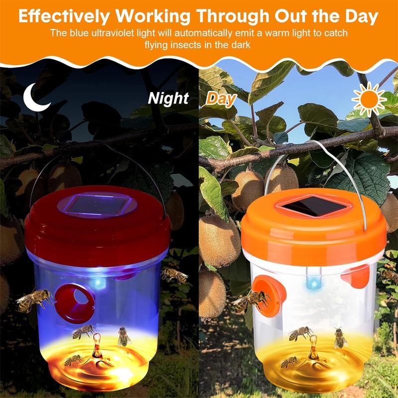 Outdoor Solar Powered Wasp Trap Waterproof Garden Mosquito Zapper Reusable Fruit Fly Catcher Safe Non-Toxic Insect Bee Trap