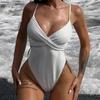Sexy New Ribbed V Neck Wrinkled High Cut Women Swimwear One Piece Swimsuit Female Monokini Padded Bather Bathing Suit Swim