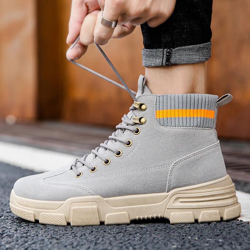 Men Boots New Autumn Anti Slip Men's Trendy Shoes Breathable High Top Lace Up Comfort Thick Bottom Platform Workwear Boots