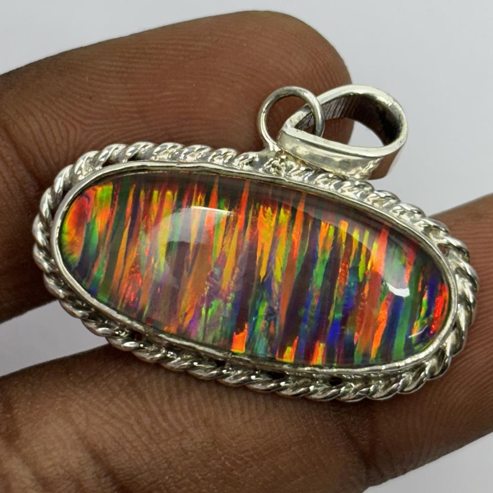 Natural Opal Pendant Multicolor 29 ct 925 Sterling Silver October Birthstone for Gem Collections