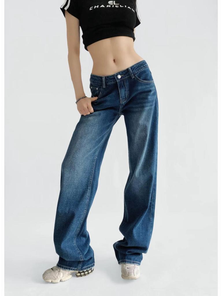 American Low-Waist Straight-Leg Loose Denim Distressed Wide-Leg Floor-Length Pants 2025 Summer Collection