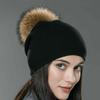 Women Winter Warm Cashmere Wool Knitted Real Fur Pom Pom Ball Beanie Hat