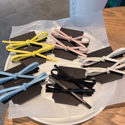 Beautiful PU Bow Hair Clips for Women Colored Thin PU Ribbon Bow Headwear Hair Fringe Ornaments