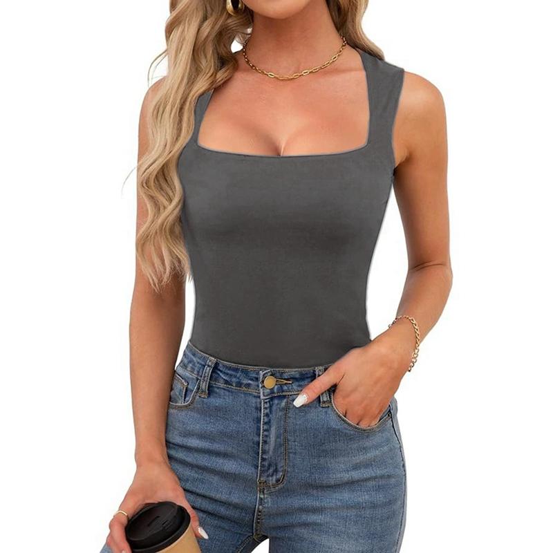 Women's Solid Color Square Collar Slim Camisole Summer Sleeveless Top