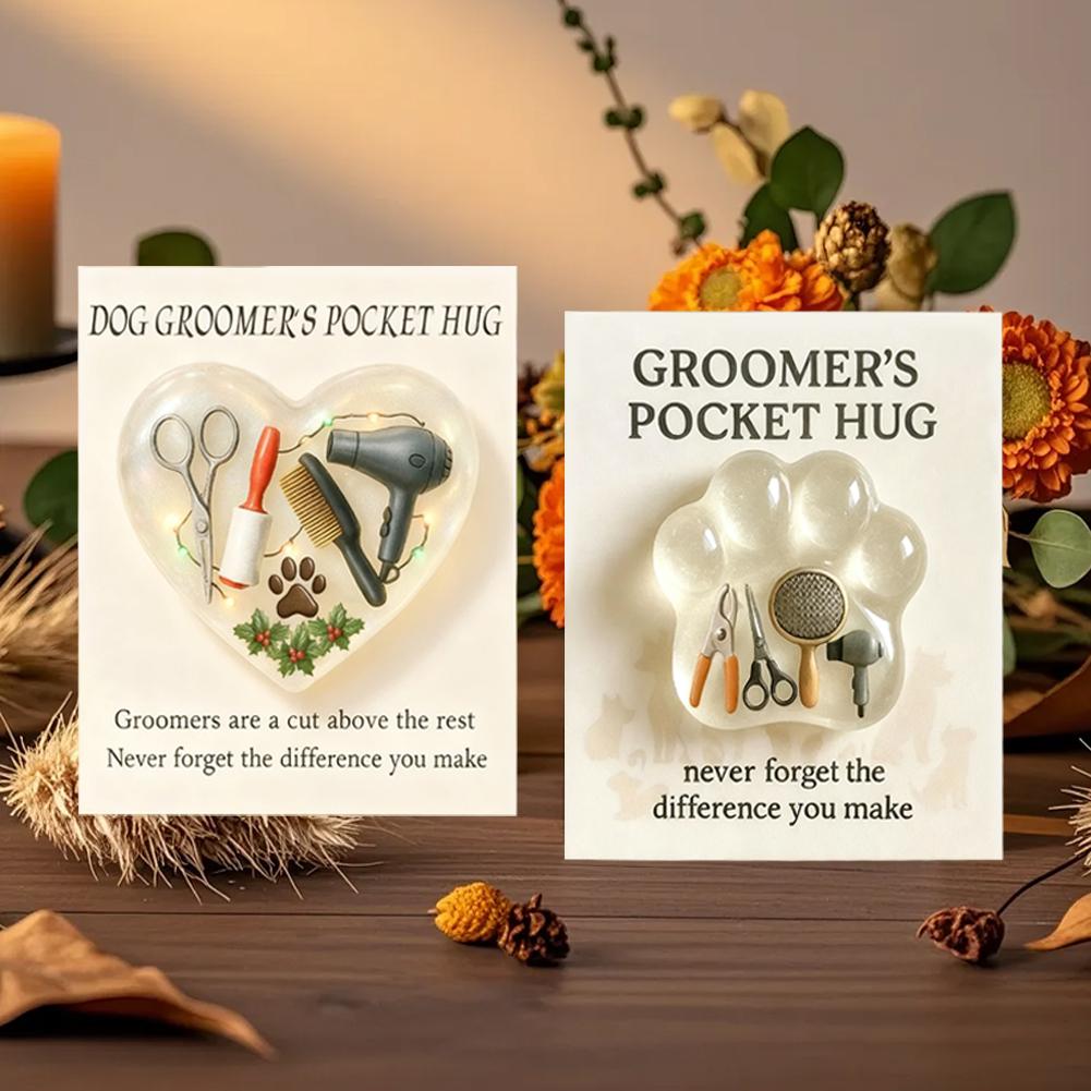 Christmas Hug Pet Groomer Appreciation Cards 2D Acrylic Hairdresser Souvenir Clear Inspirational Card Pocket For Dog Groome V7I9