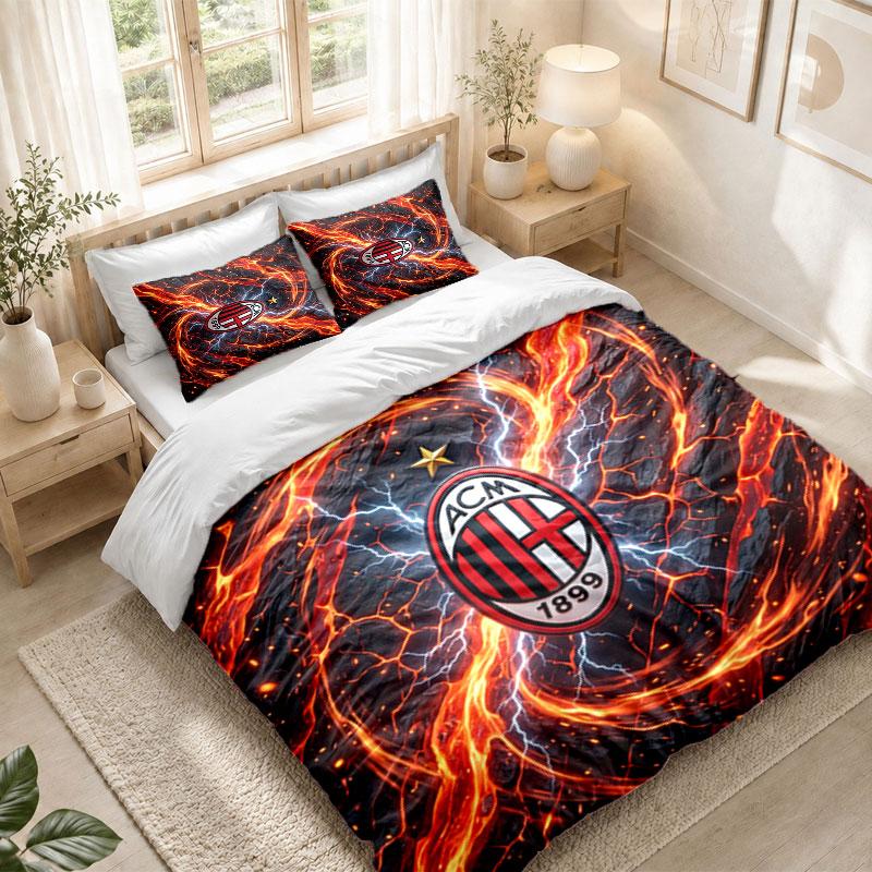 Bedding Set 1 Duvet Cover 2 Pillowcases AC Milan Print Bedroom Home Decoration