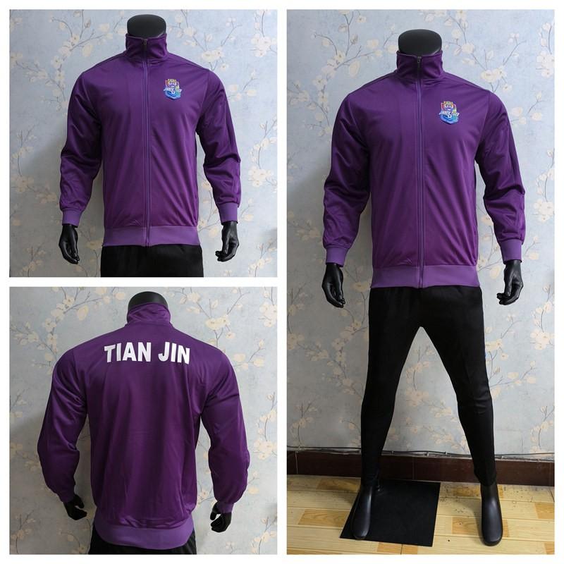 Long Sleeve Soccer Jacket Tianjin Jinmen Tiger Fans Training Top Stand Collar Embroidery Moisture Wicking Sports Fitness