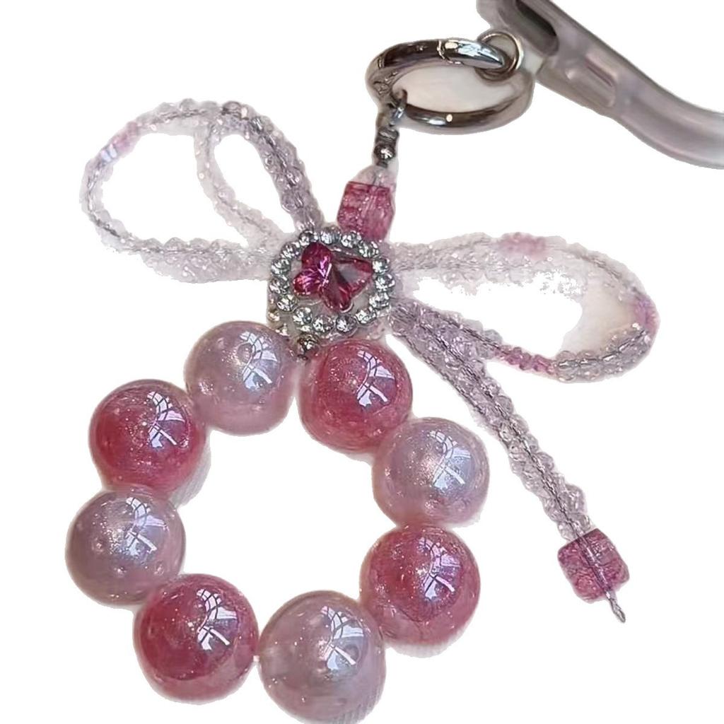 ins wind dream girl elegant bow mobile phone chain sweet beaded butterfly flash diamond bag pendant