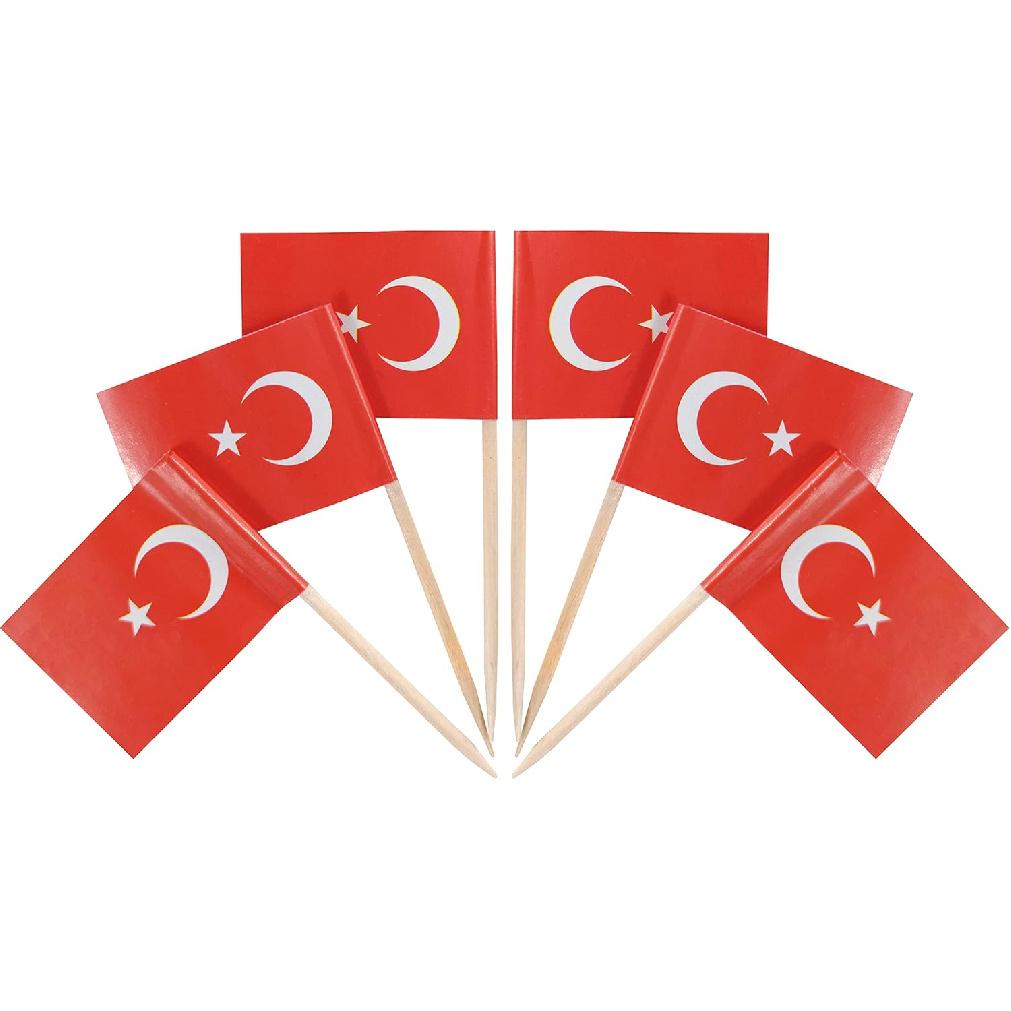 QQSD Turkey Toothpick Flag Turkish Small Mini Cupcake Topper Flags,100 pcs