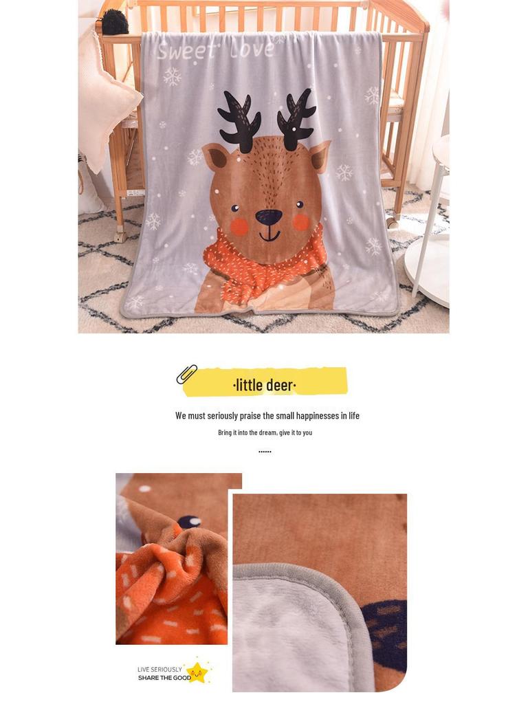 Cartoon Style Flannel Fleece Children's Blanket - Single Layer, All-Season, Small Nap Blanket with Edging