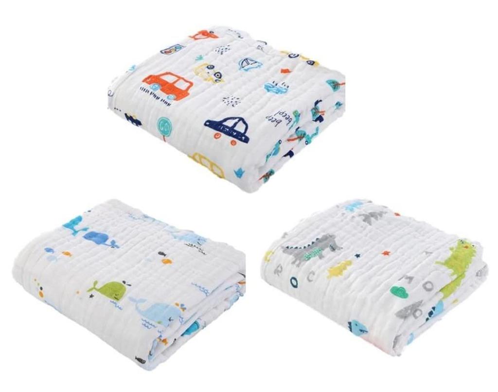 Hug Hug Honey Baby Bath Newborn Set of 3 Towels, Swaddle, 6-Layer Gauze, 100% Cotton, (Set A)