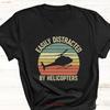 Easily Distracted By Helicopters Shirt Helicopter Pilot T Gift For Gifts Vintage Designer Clothes Streetwear Soft
