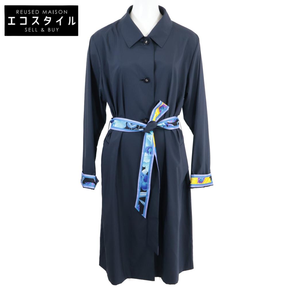 LEONARD 0388350 Water-repellent Nylon and Silk Belted Spring Coat Coat 42 NavyUsed