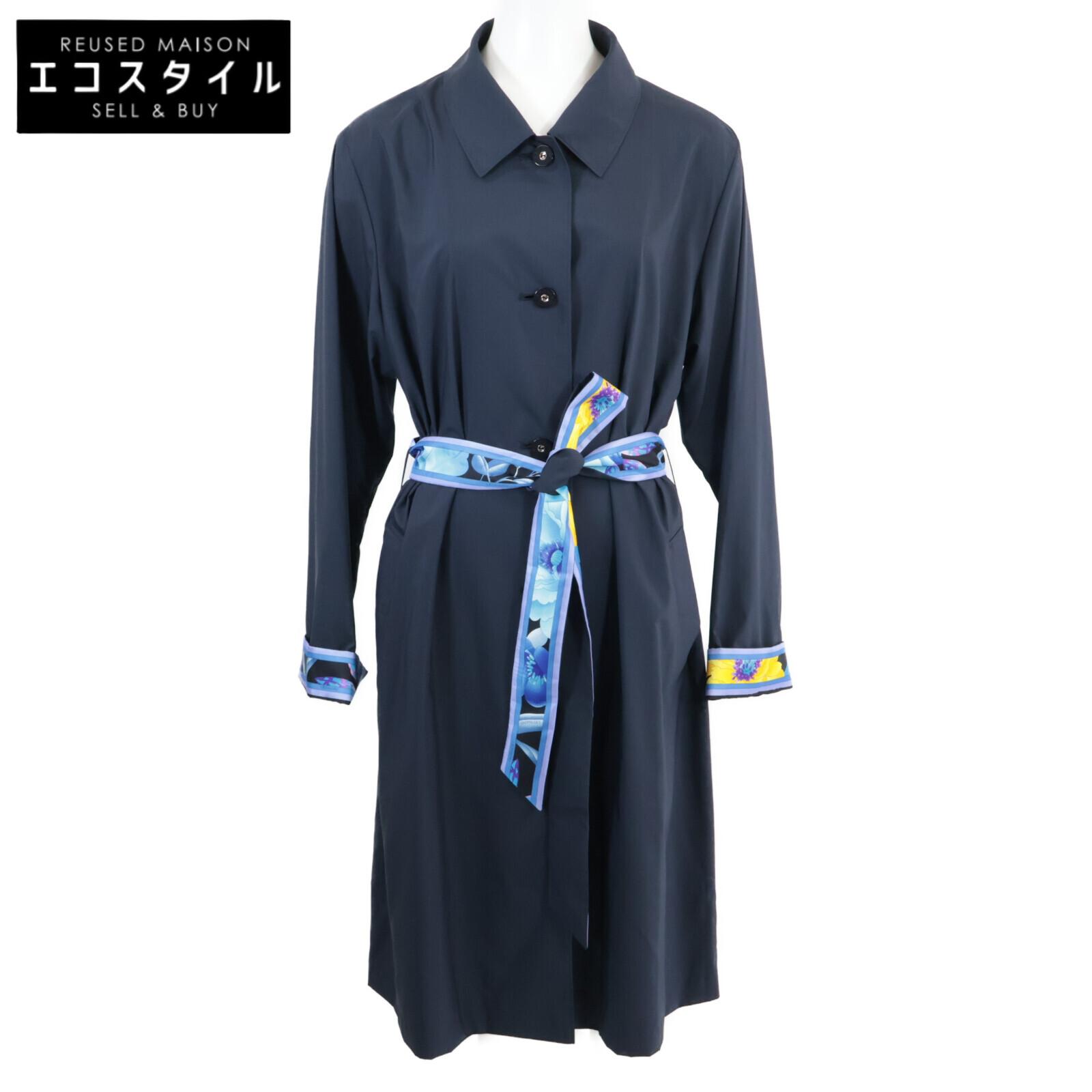 

LEONARD 0388350 Water-repellent nylon and silk belted spring coat coat 42 NavyUsed