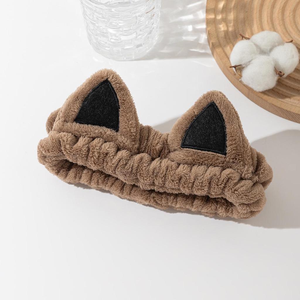 Korean Style Cartoon Cat Ears Coral Fleece Non-Slip Hair Tie Headband for Women