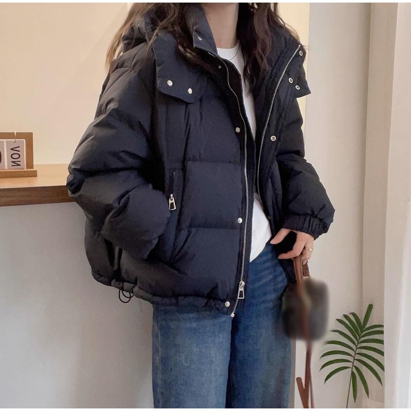 Cappotto Invernale da Donna con Cappuccio Oversize in Cotone Spesso Caldo Largo Piumino Femminile Tinta Unita Moda Cerniera Capispalla