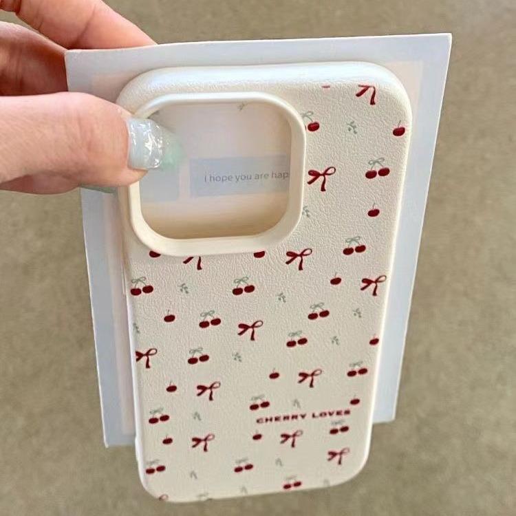 Literary Cherry Bow Full-Screen Case for iPhone 16/15 Pro Max/14/13