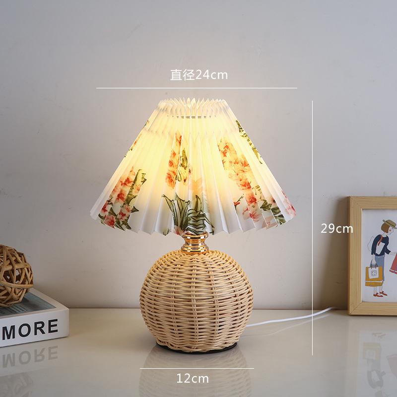 LED Stoff Plissee Lampenschirm Retro Rattan Streifen USB Schlafzimmer Nachttisch Lampe Schreibtisch Lampe Indoor Hause Dekoration Beleuchtung Leuchte