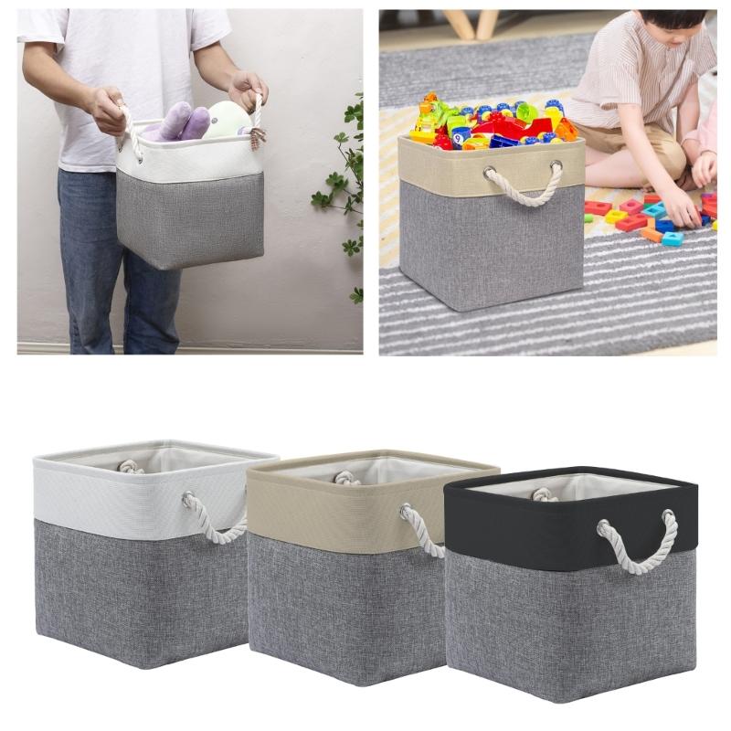 Set Of 4 Foldable Cube Baskets with Rope Handles Multipurpose Storage Box for Home Decoration Bedding Organizers