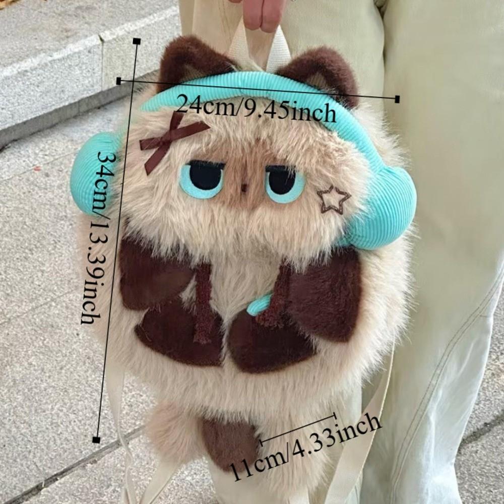 Cute Siamese Cat Plush Backpack Kawaii Student School Bag Simulation Animal Shoulder Bag  Shopping