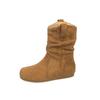 Vintage round head pleated medium tube women's boots suede small skinny boots women's sleeve knight boots