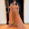 Peach Embroidered Front-Slit Anarkali Suit with Heavy Sequin Dupatta Set