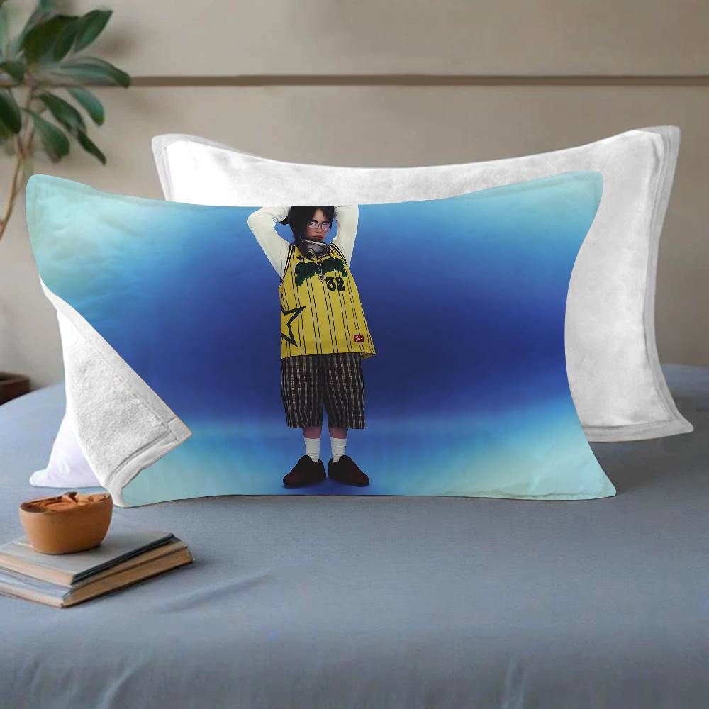 B-BillieS Singer E-EilishS Quick-Dry Polyester Pillowcase For Adult Women, Anti-Oil, Non-Slip, Sweat-Absorbent, Home Use