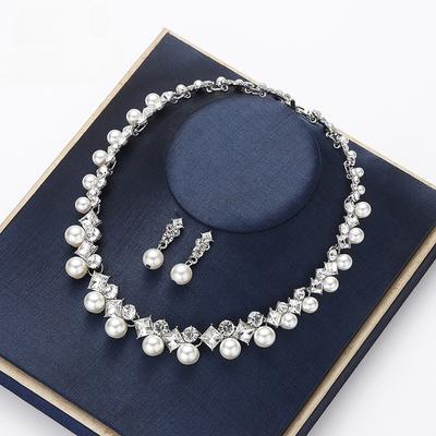 Cross-border European and American New Creative Bridal Pearl Necklace Earrings Wedding Jewelry