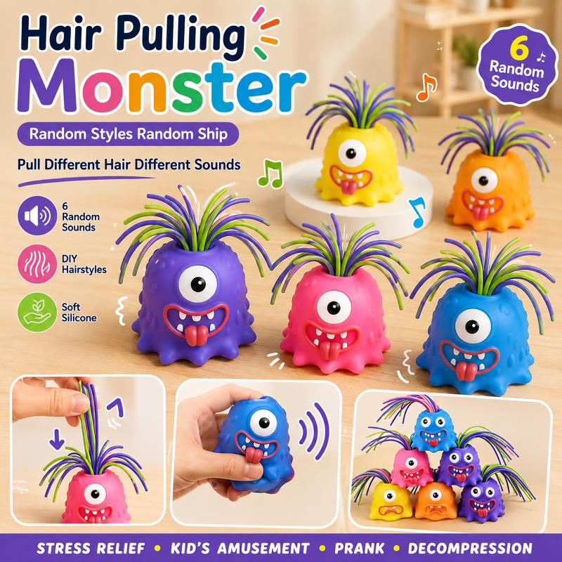 Pull Hair Screaming Fidget Monster Toy Soft BPA-Free Squeaky Sound Decompression Toy for Adult Office Stress Relief Home Play