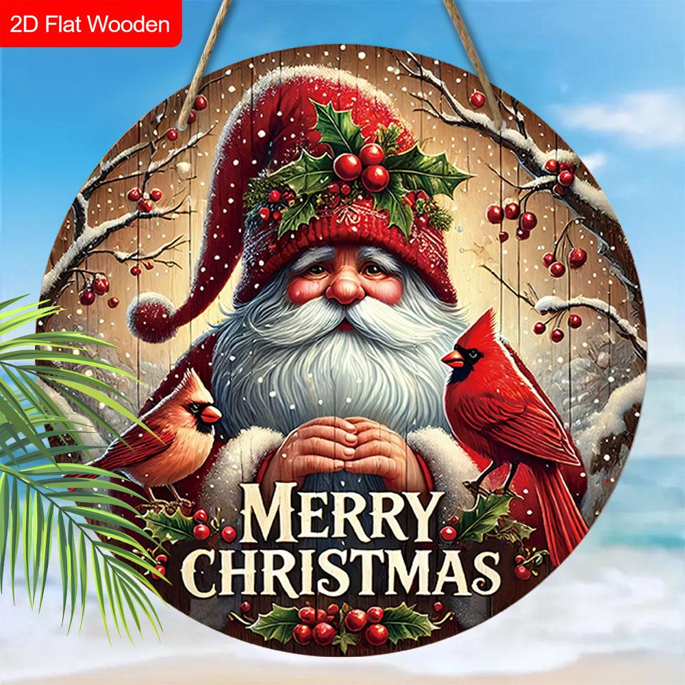 Wooden Christmas Sign with Santa Claus Pattern - Navidad Round Sign for Christmas Tree, Front Door Decor - Ideal Christmas Decoration