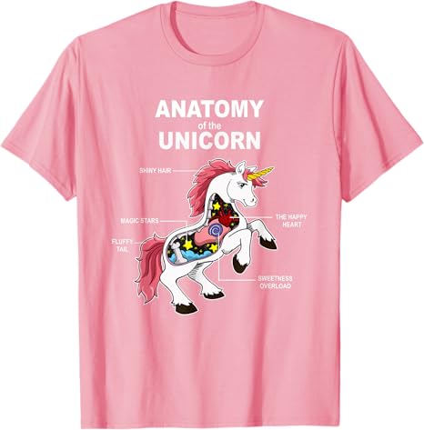 Unicorn Anatomy Cute Magic Creature Funny TShirt Boys Fashion Humor Magical Unicorns Y2k Design Graphic Outfit Saying Tee Tops