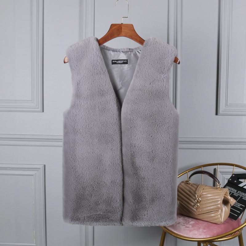 Europe, America, autumn and winter new fur fur vest women's medium and long vest imitation rabbit fur vest thin coat