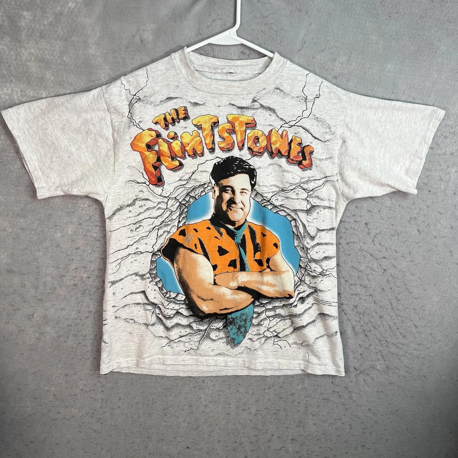 Vintage 90s The Flintstones AOP Movie Promo T Shirt Adult Large Gray Mens L