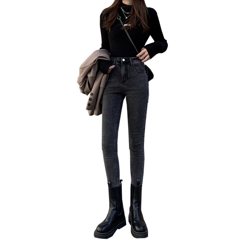 Slim Stretch Nine-point Jeans for Women with High Waists and Small Legs