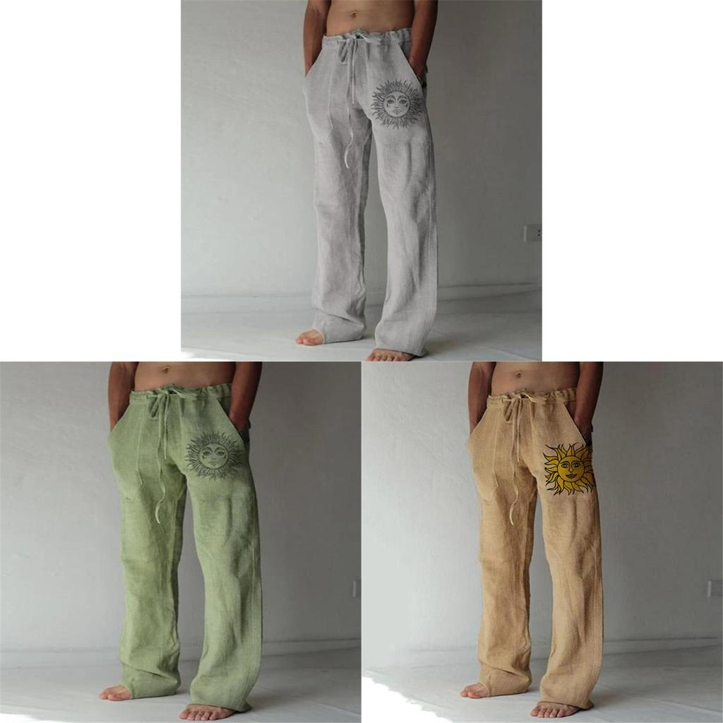 Casual Pants For Men With Printed Cotton Linen Fabric For Spring Urban Style Comfort