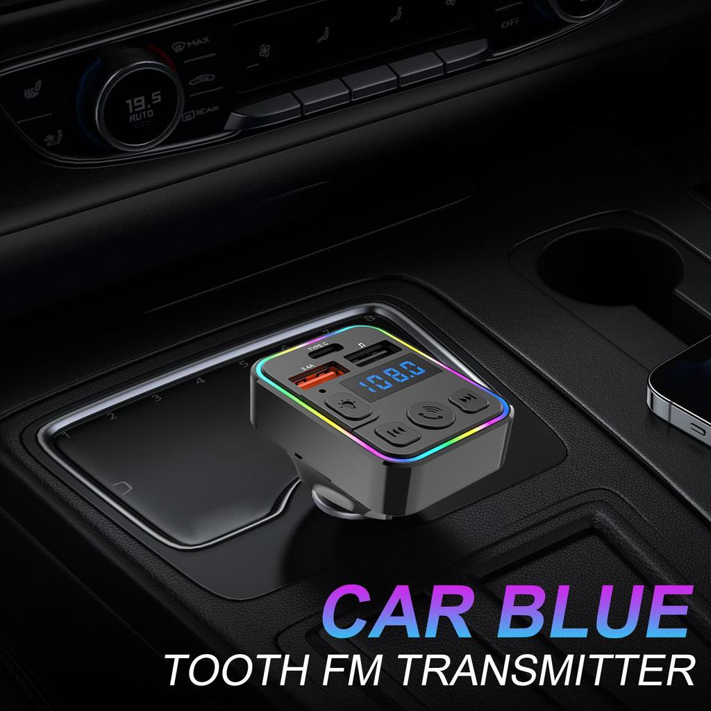 Car FM Transmitter MP3 Wireless Transmitter Double USB with Type-C Port Receiver Plug-and-play for Truck Radio Conversion RV