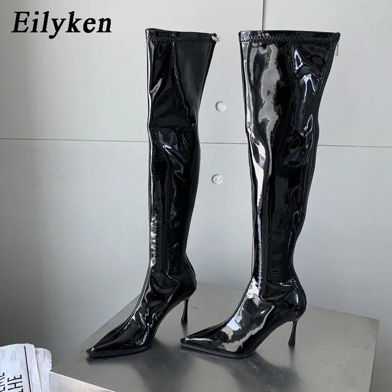 Fashion Eilyken Fashion Sexy Patent Leather Women's Over The Knee Boots Fashion Pointed Toe Zip Stiletto Thin Heels Long Thigh High Shoe